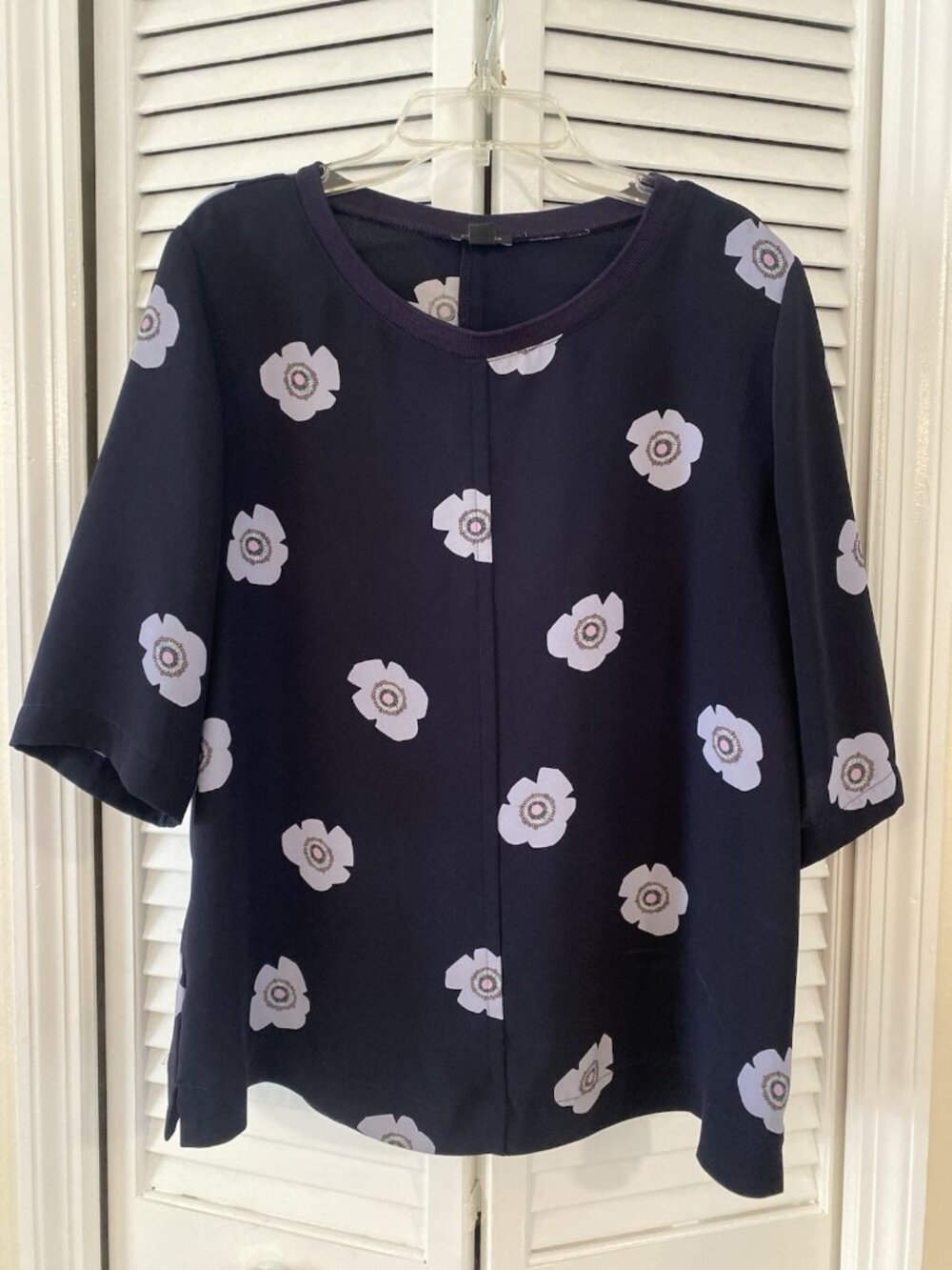 Ann Taylor Blouse Womens Medium Blue Flowers 3/4 Sleeve Layered Career Top